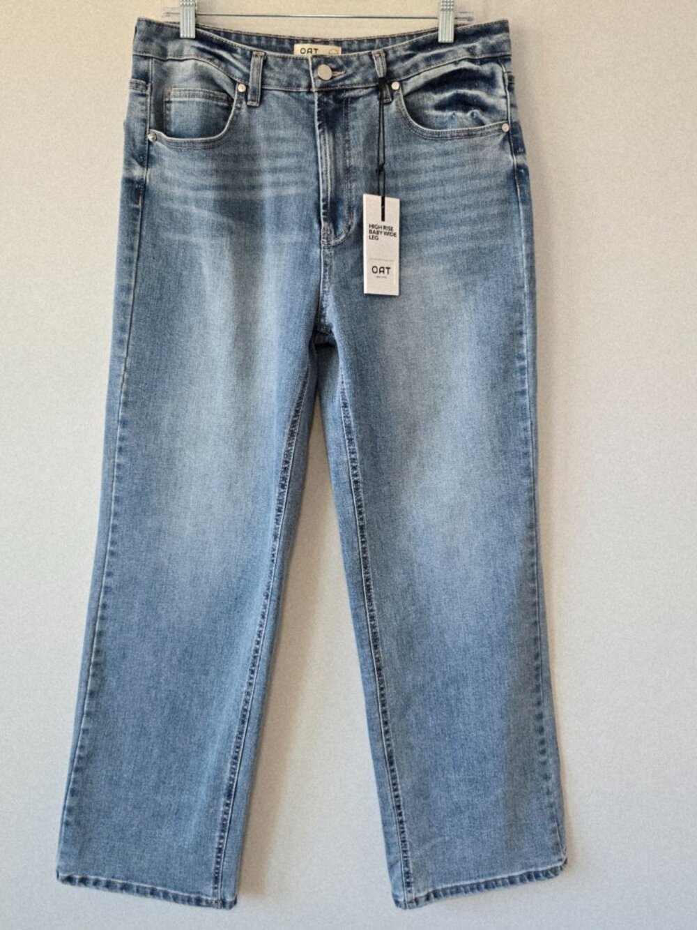 Oat New York High Rise Wide Leg Jeans 10 Light Wash NWT